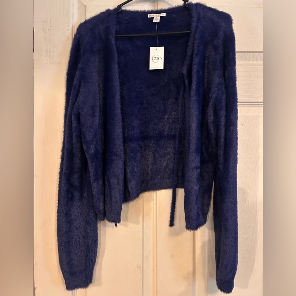Cato Women's Deep Blue Fuzzy Cardigan